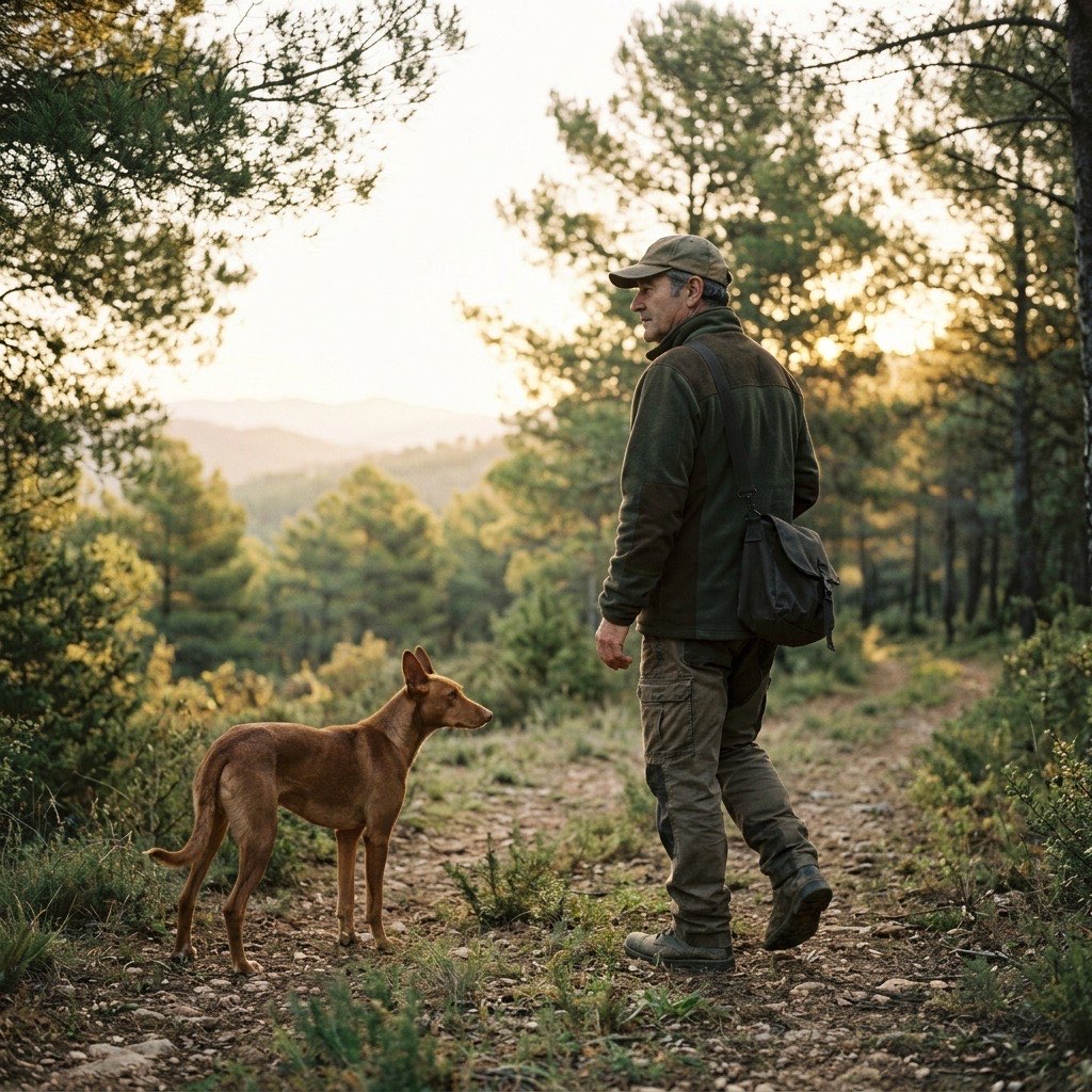 Cazador con su perro en el monte